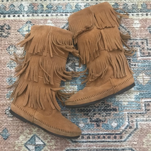 Minnetonka Shoes - Minnetonka Triple Fringe Suede Moccasin Style Boot